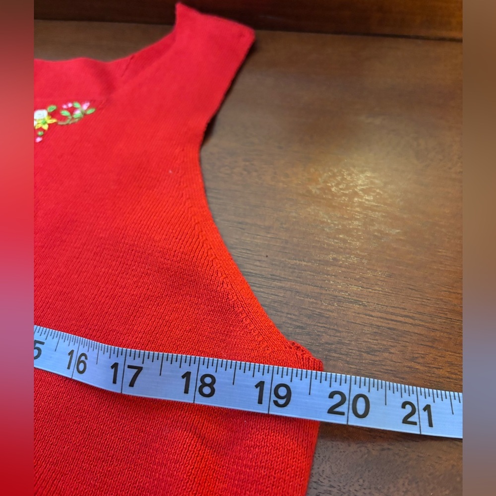 DESIGNER ORIGINALS Red Sleeveless Top with Floral Embroidery - Picture 7 of 7